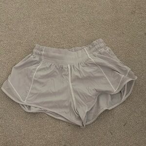 Light Gray Lululemon hottie hot shorts.